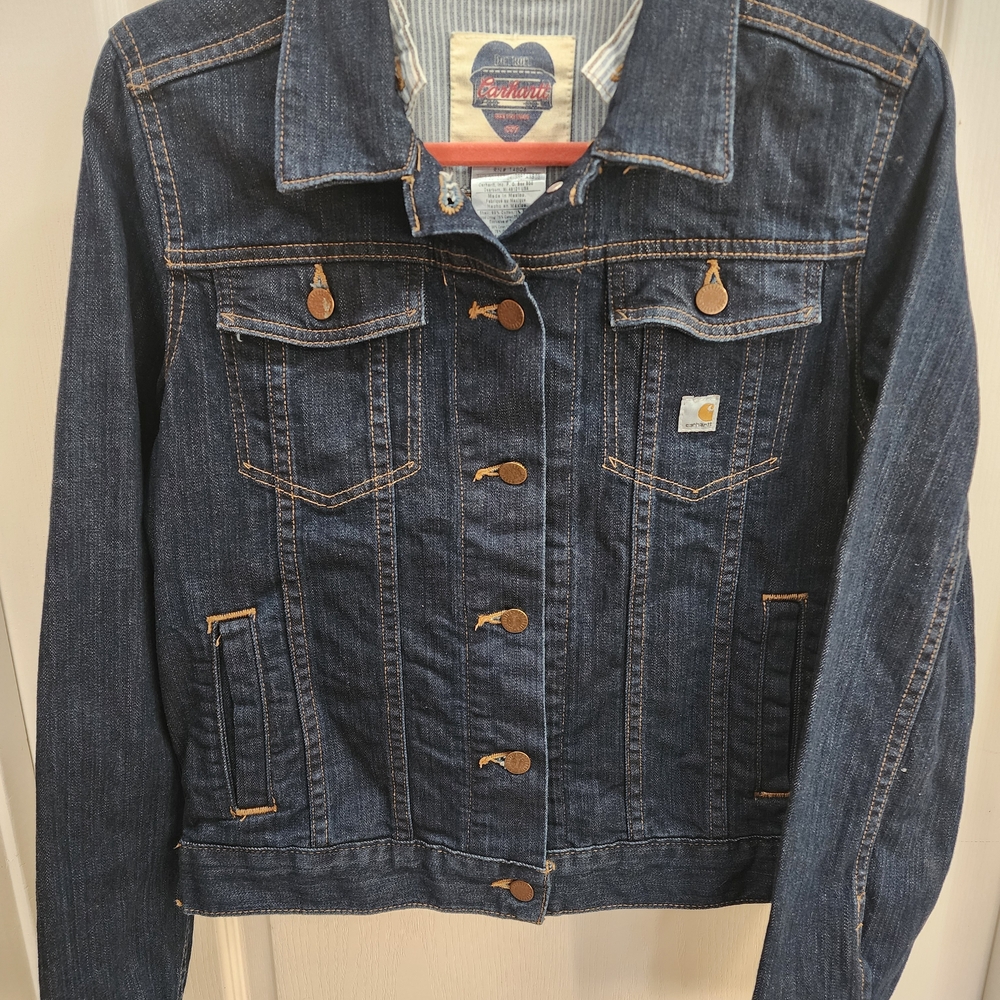 Vintage Detroit Carhartt Dark Wash Denim Jean Jacket WJ027 Large Cotton Urban